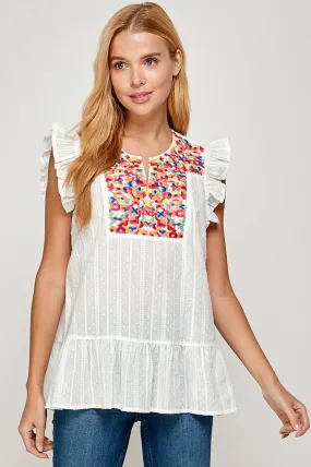 Floral Embroidered Ruffle Top