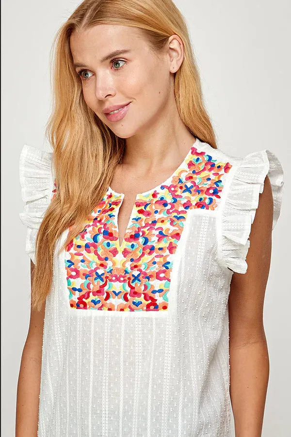 Floral Embroidered Ruffle Top