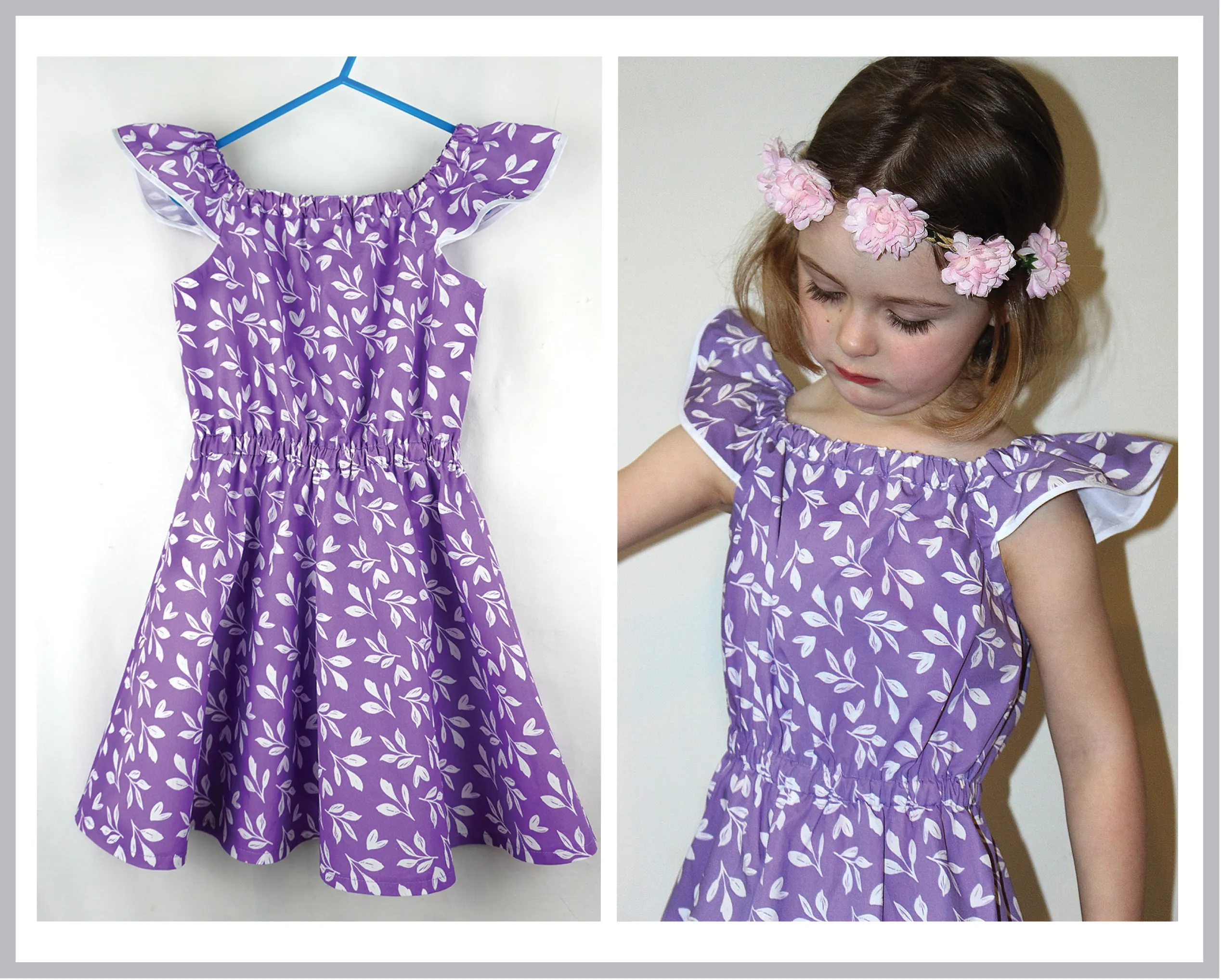 Flutter sleeve girls dress & romper sewing pattern Peachy Dress & Playsuit sizes 2-14 years