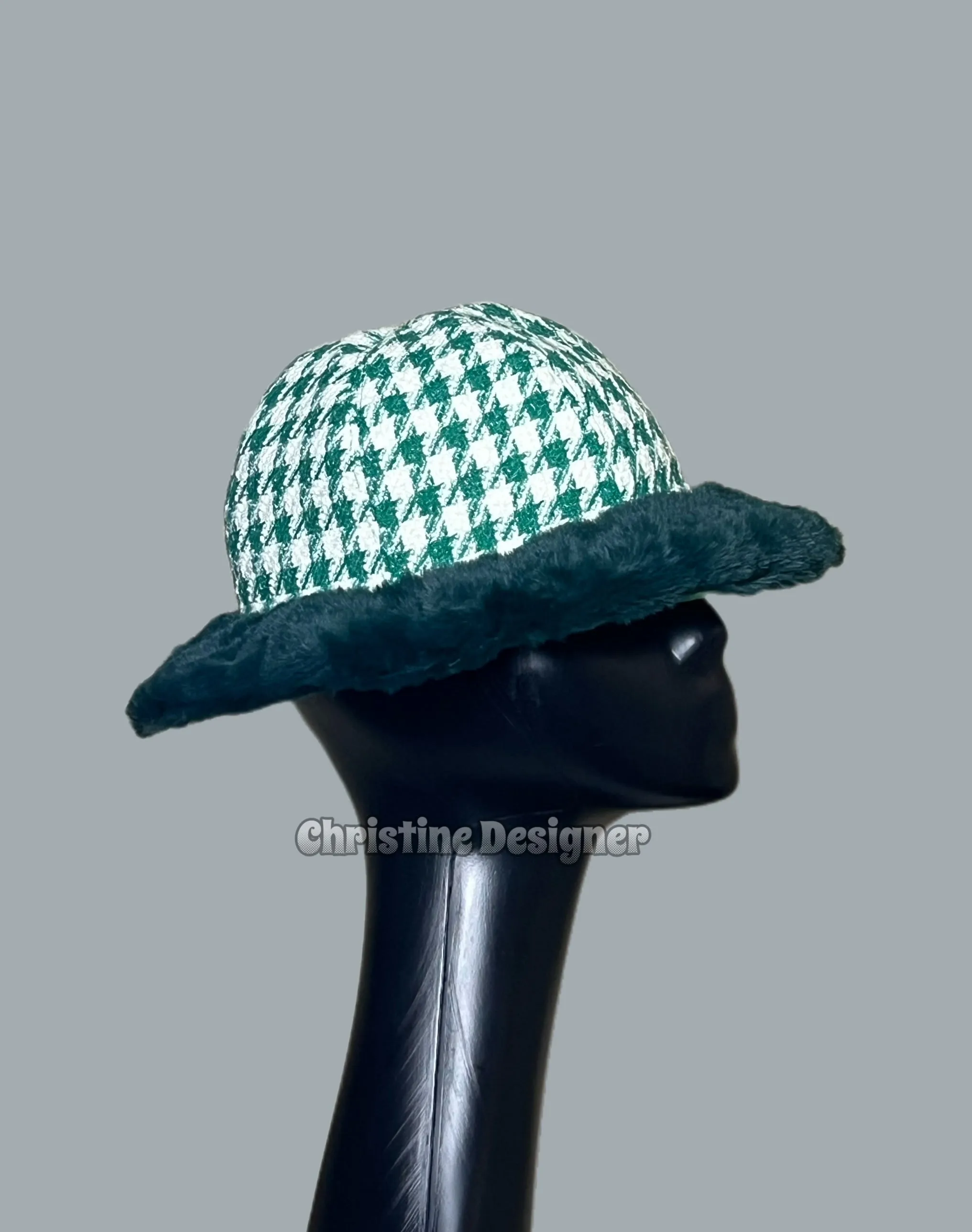 Free Romantic  green fur hat matching coat, unique handmade -lined lighter green flannel