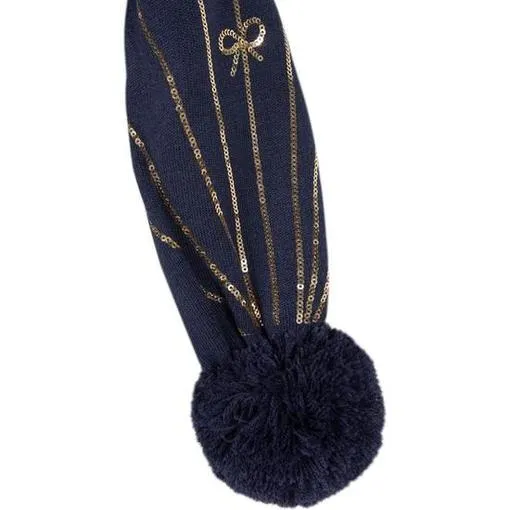 Girls Navy Sequinned Scarf