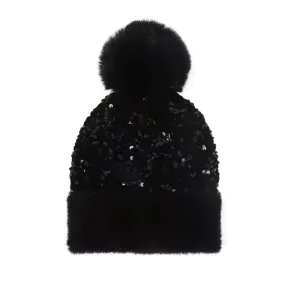 Glitzy Glam Pom Beanie: black