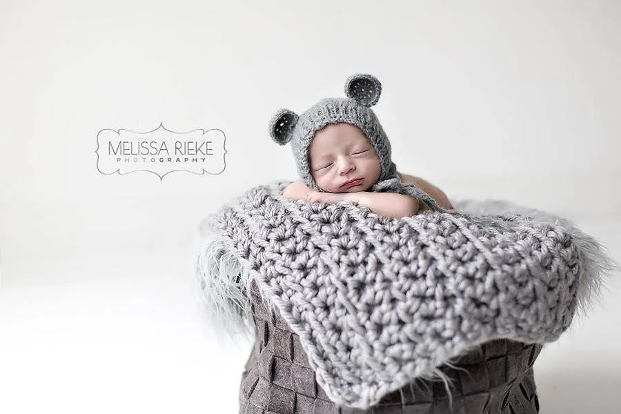 Gray Teddy Bear Mohair Baby Hat