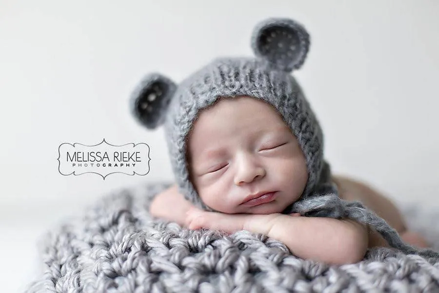 Gray Teddy Bear Mohair Baby Hat