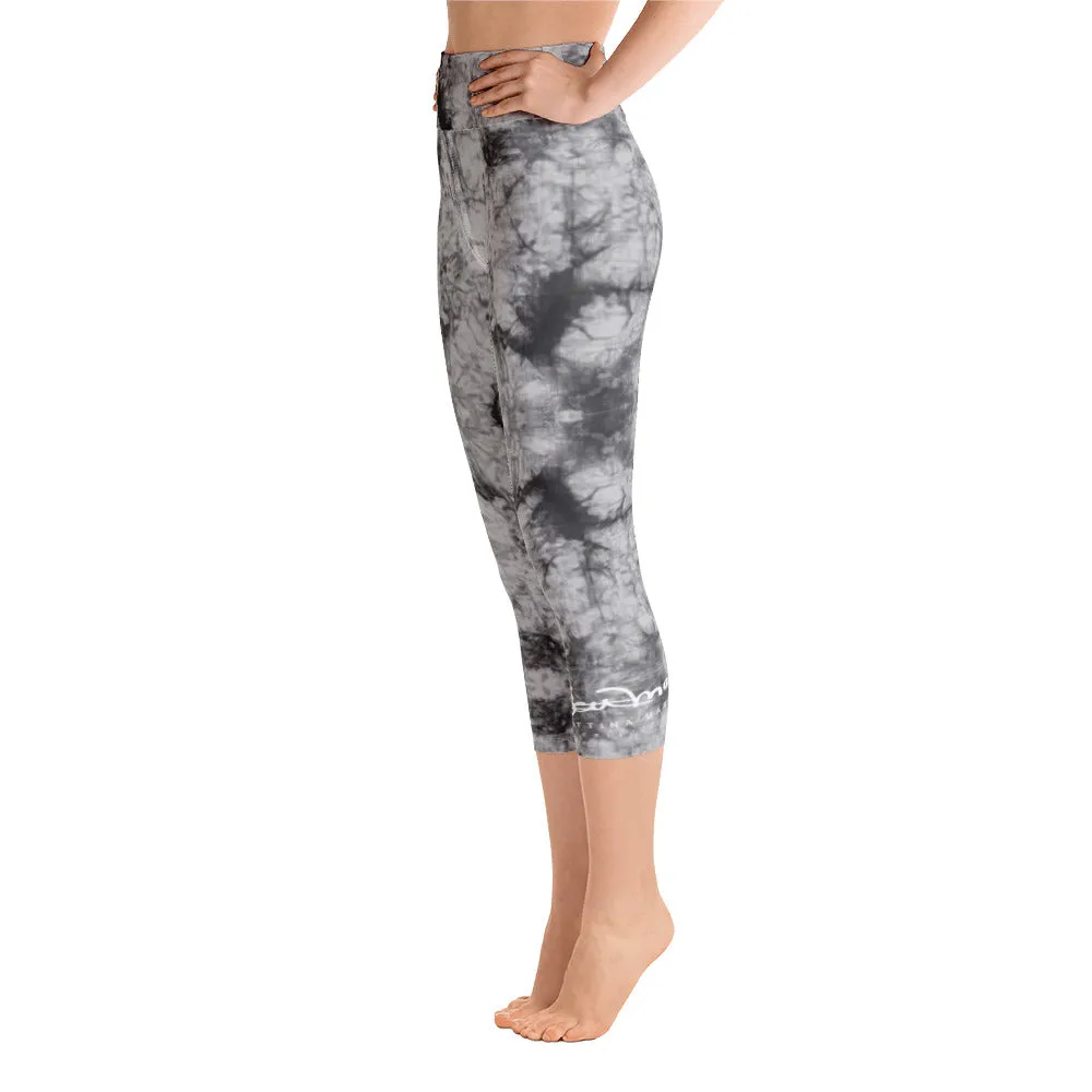 Grey Tie Dye Yoga Capri Leggings