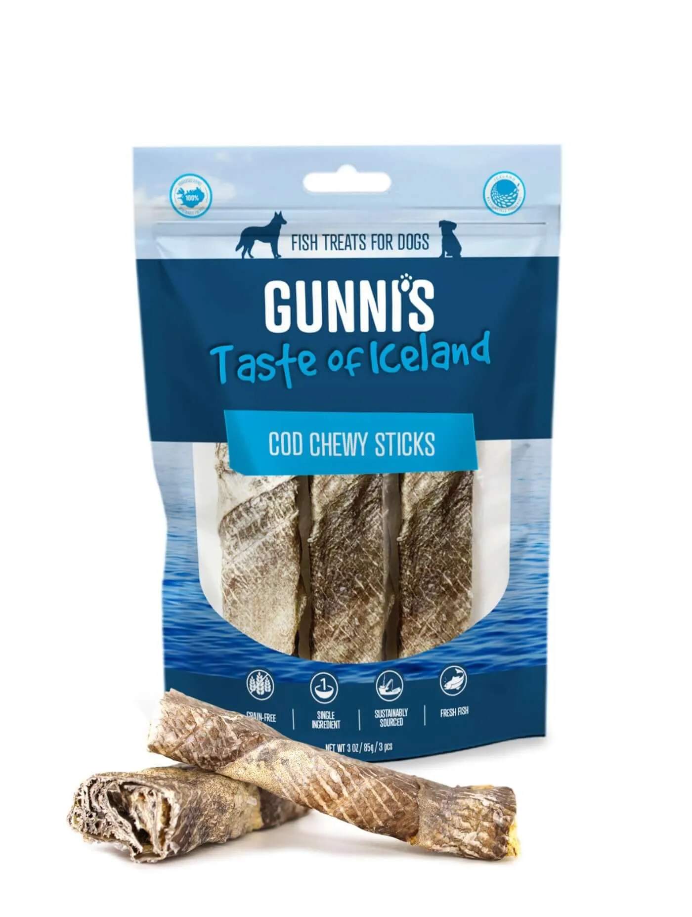 GUNNI’S Cod Chewy Sticks 4″ Dog Treats 3/Pcs