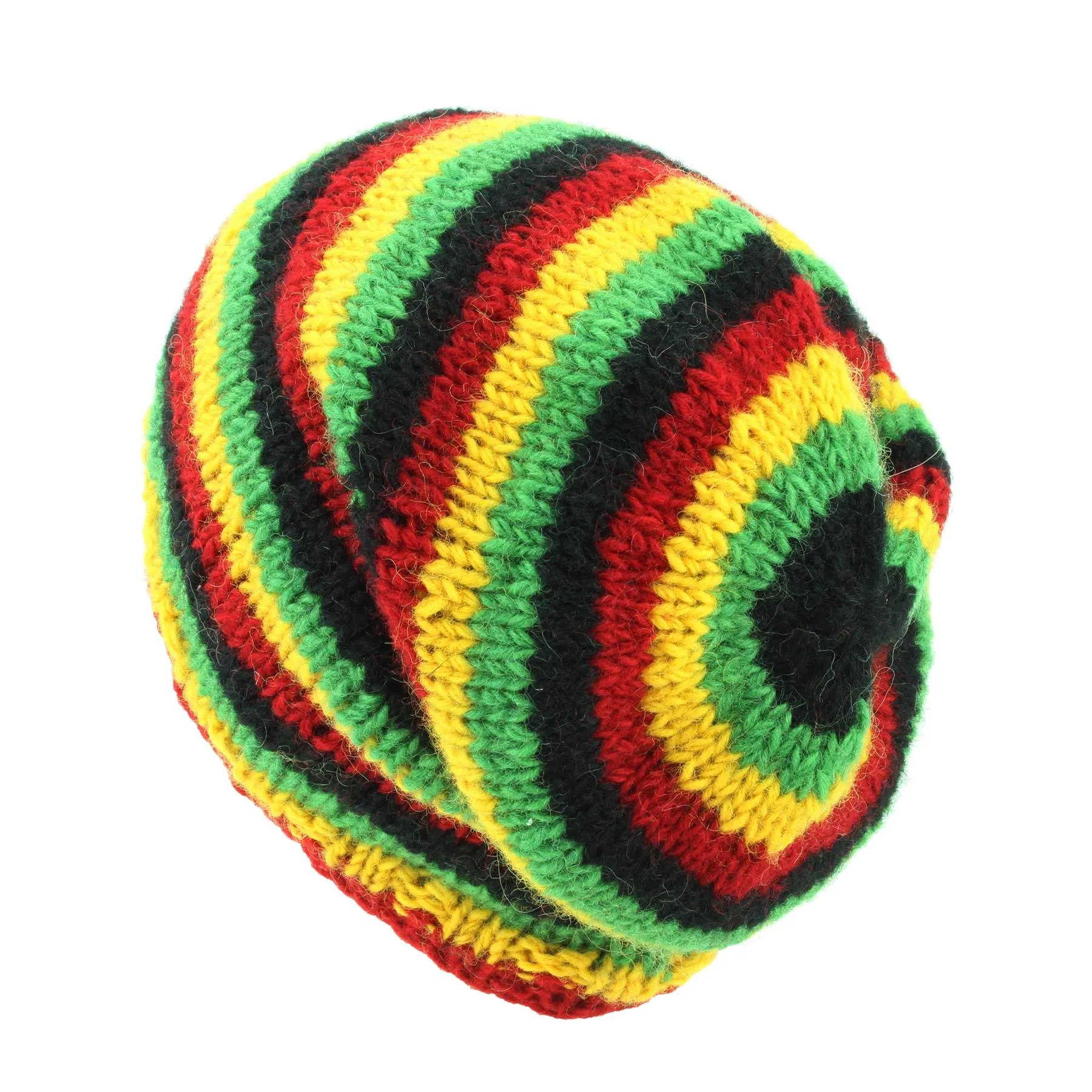 Hand Knitted Baggy Slouch Beanie Hat - Stripe Rasta