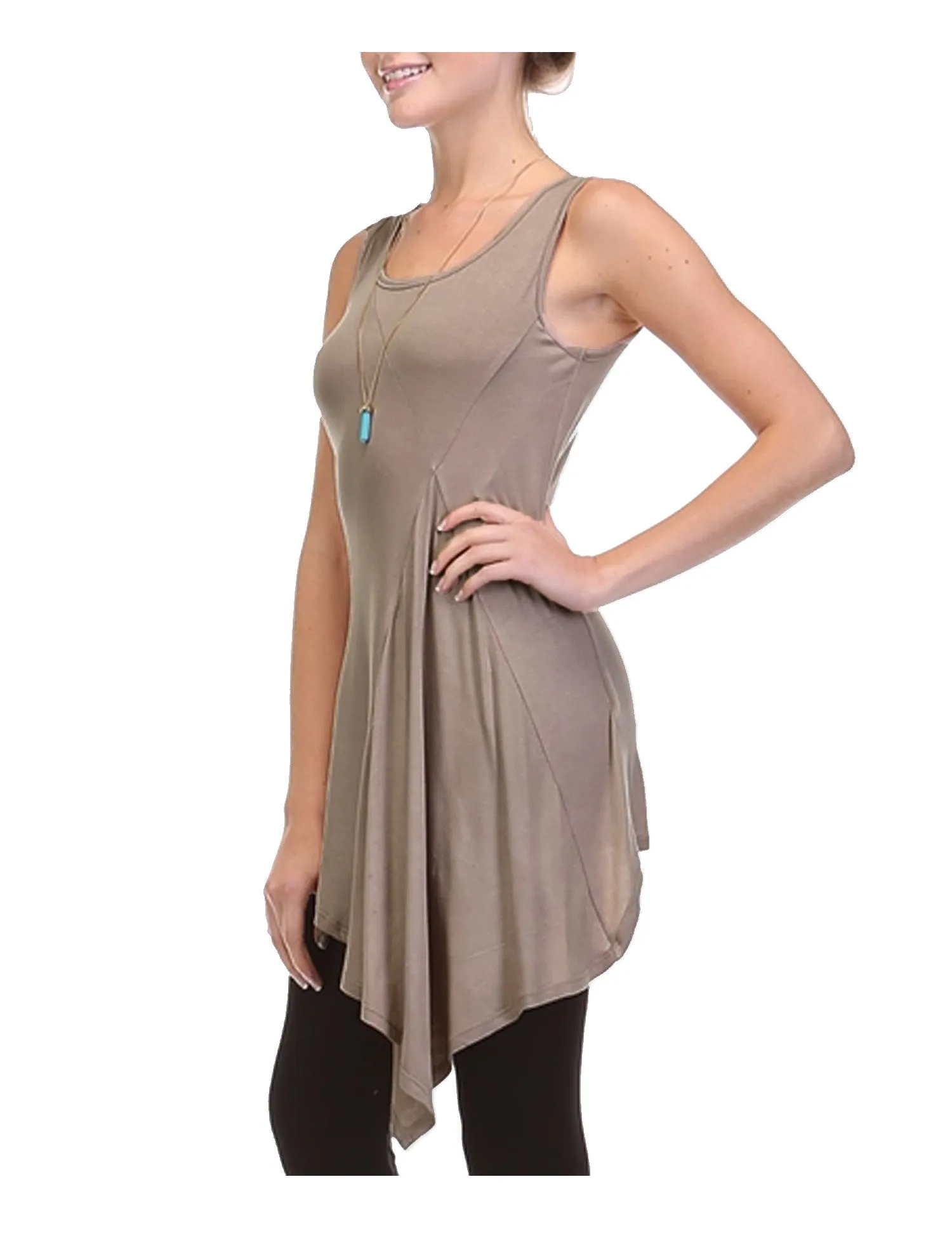 Handkerchief Hemline Sleeveless Tank Tunic Top