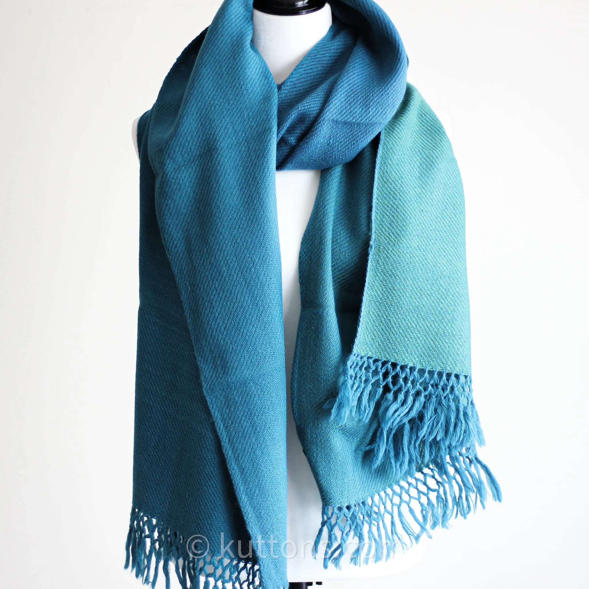 Handwoven Woolen Wrap - Naturally Dyed with Tesu Flowers & Indigo | Blue-Green, 26x80"