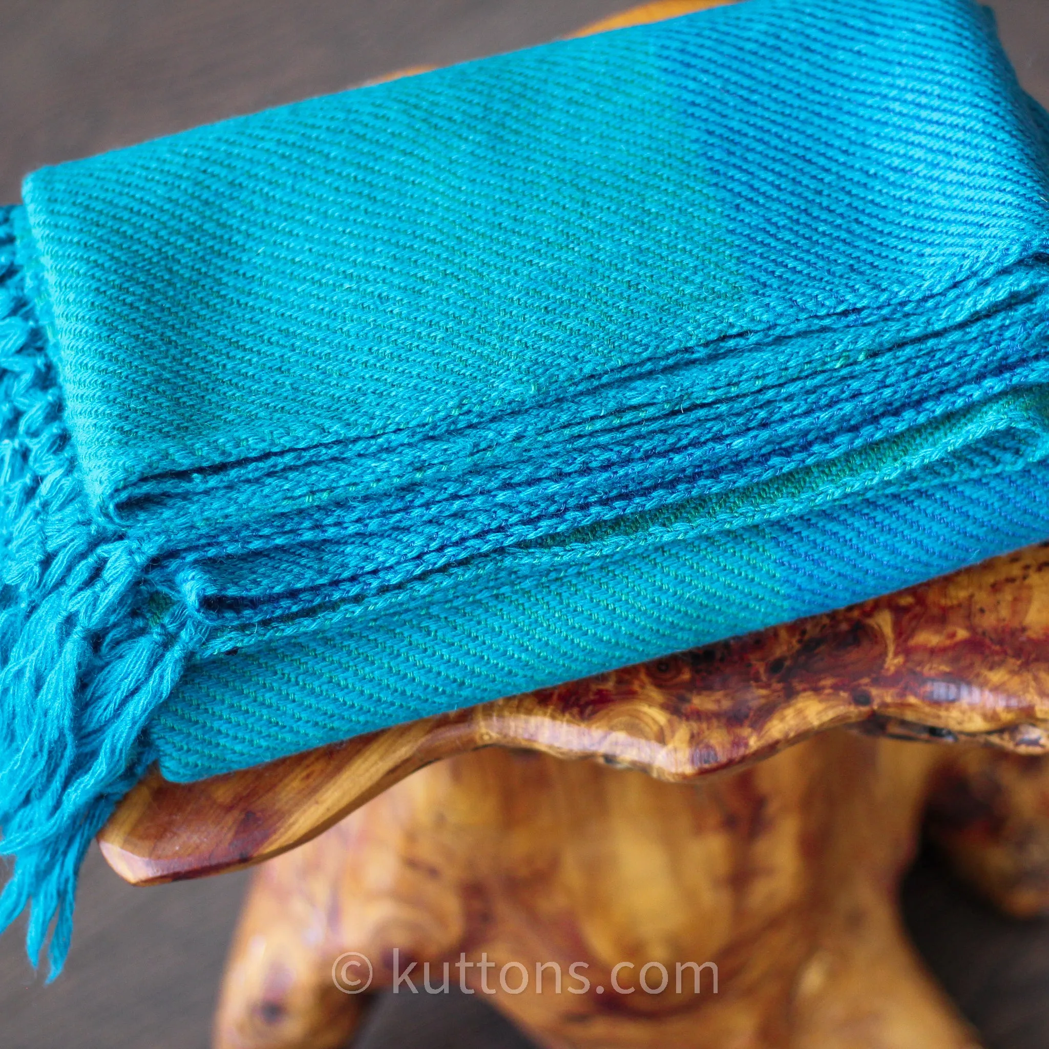 Handwoven Woolen Wrap - Naturally Dyed with Tesu Flowers & Indigo | Blue-Green, 26x80"