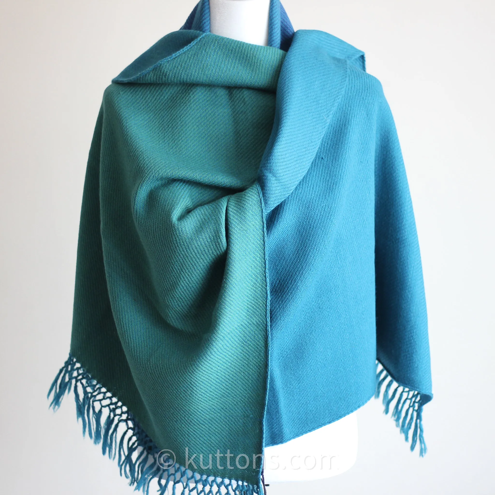 Handwoven Woolen Wrap - Naturally Dyed with Tesu Flowers & Indigo | Blue-Green, 26x80"