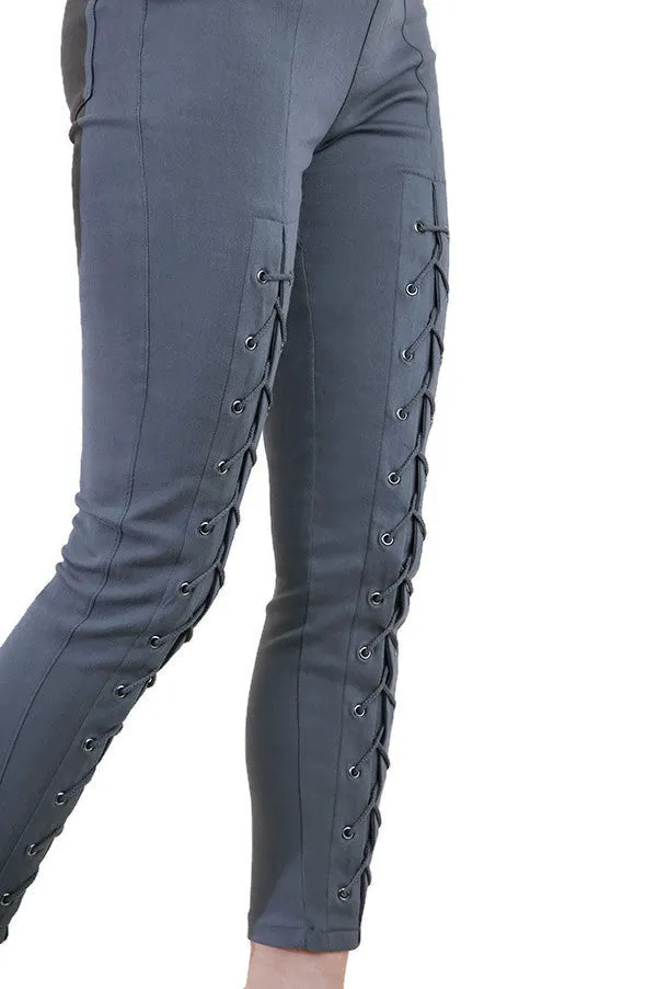 High Waist Leggings with Lace Up Details, Charcoal