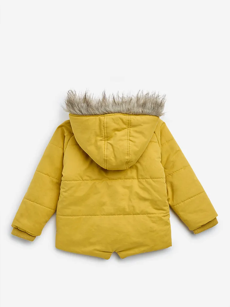 HOP Kids Yellow Faux-Fur Hooded Puffer Jacket