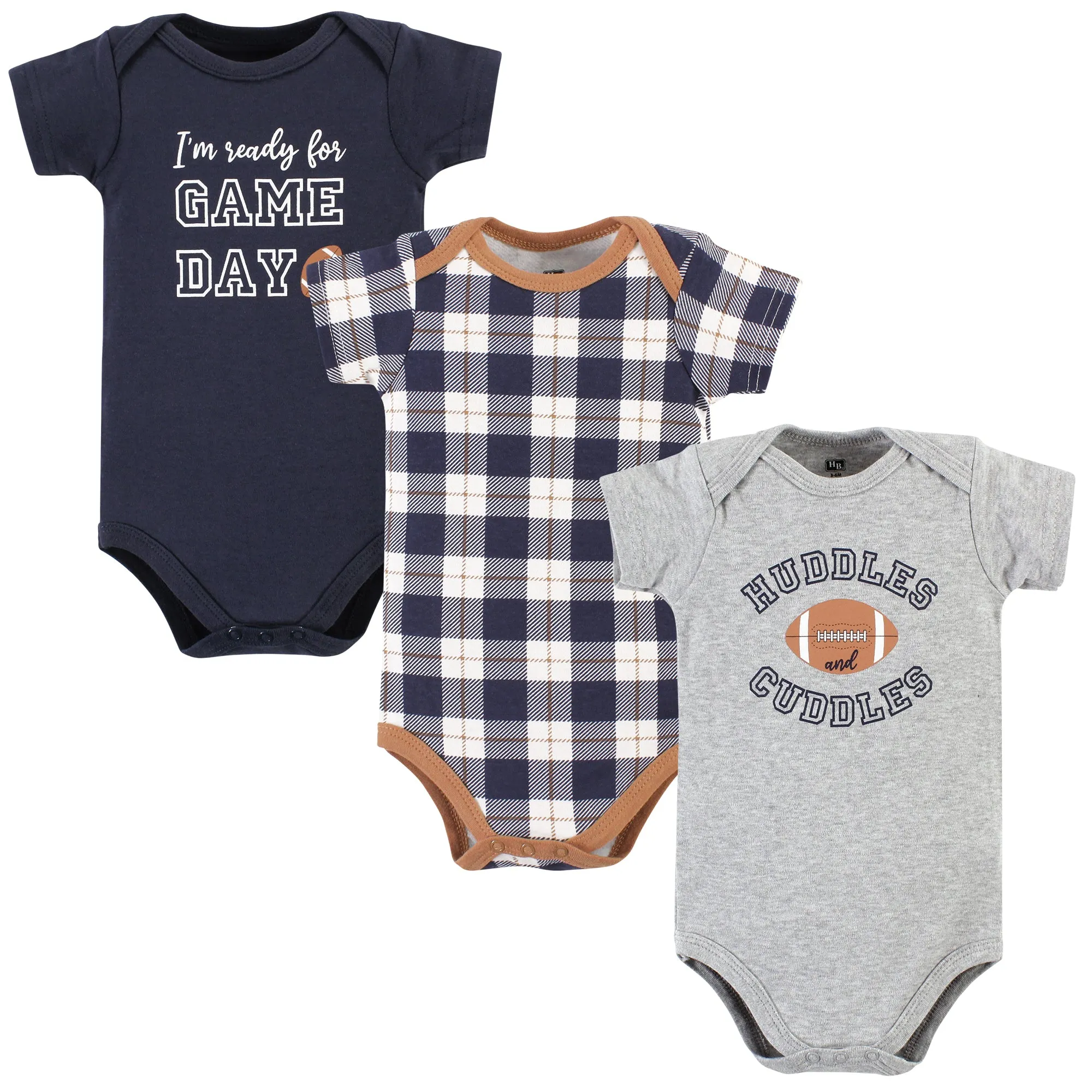 Hudson Baby Cotton Bodysuits, Football Huddles 3-Pack