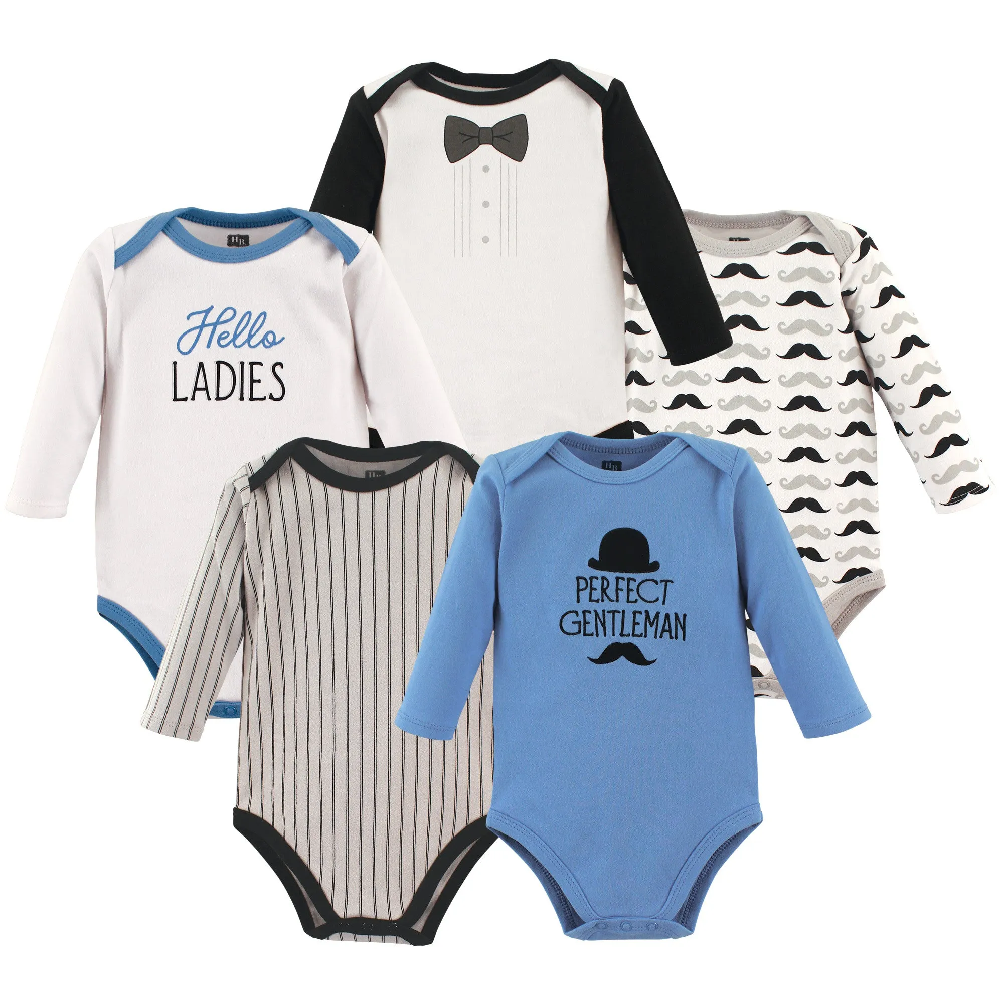 Hudson Baby Cotton Long-Sleeve Bodysuits, Perfect Gentlemen