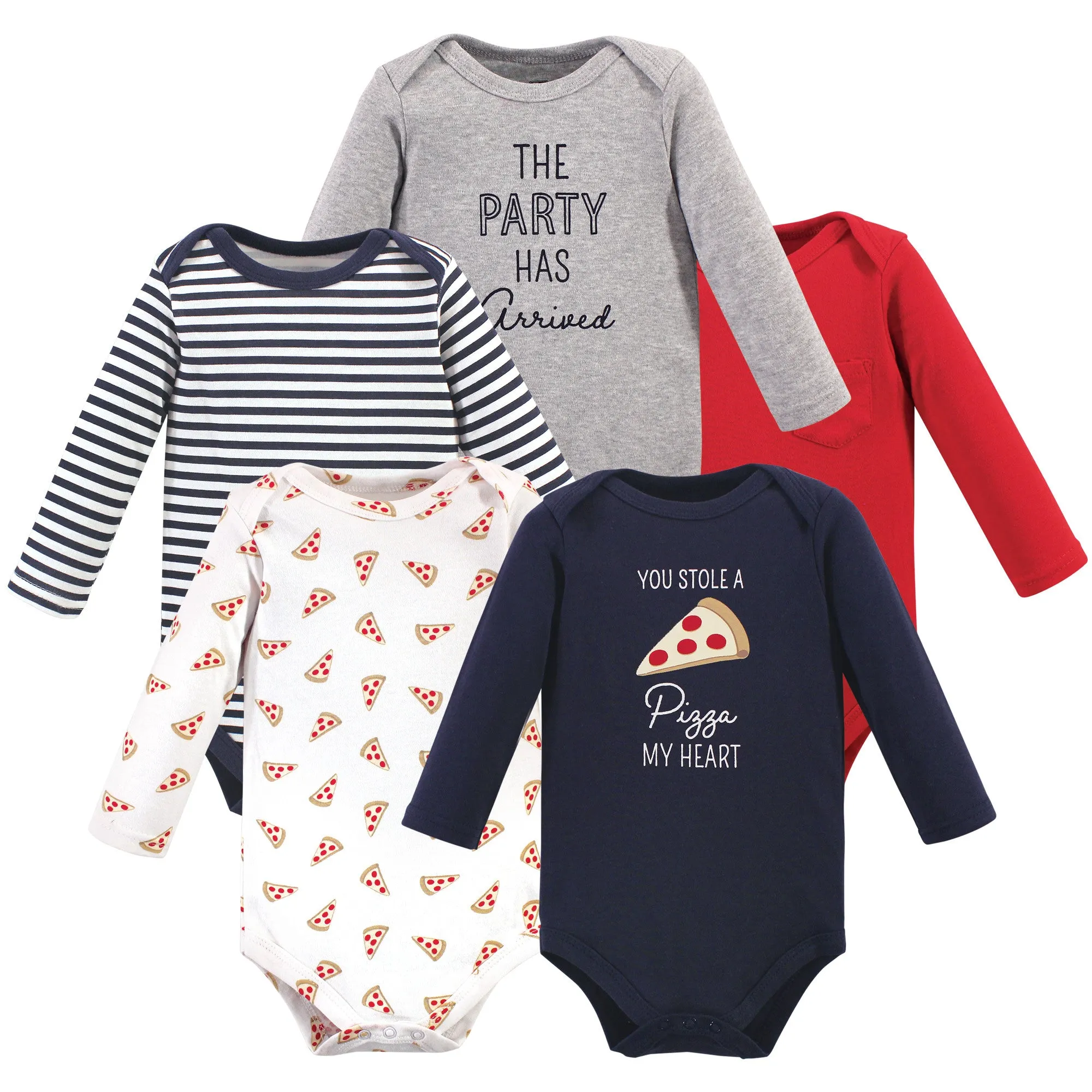 Hudson Baby Cotton Long-Sleeve Bodysuits, Pizza