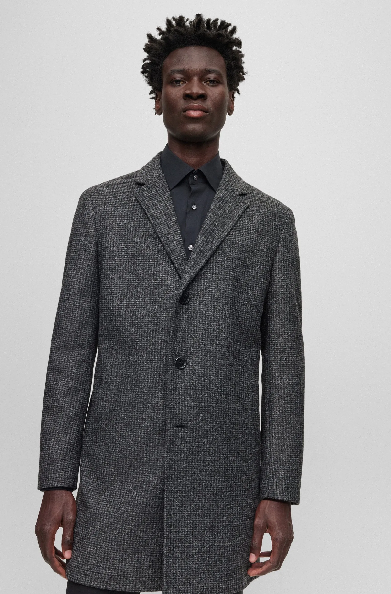 Hugo Boss 'Hyde' Slim Fit Coat in Virgin Wool and Cashmere - Black