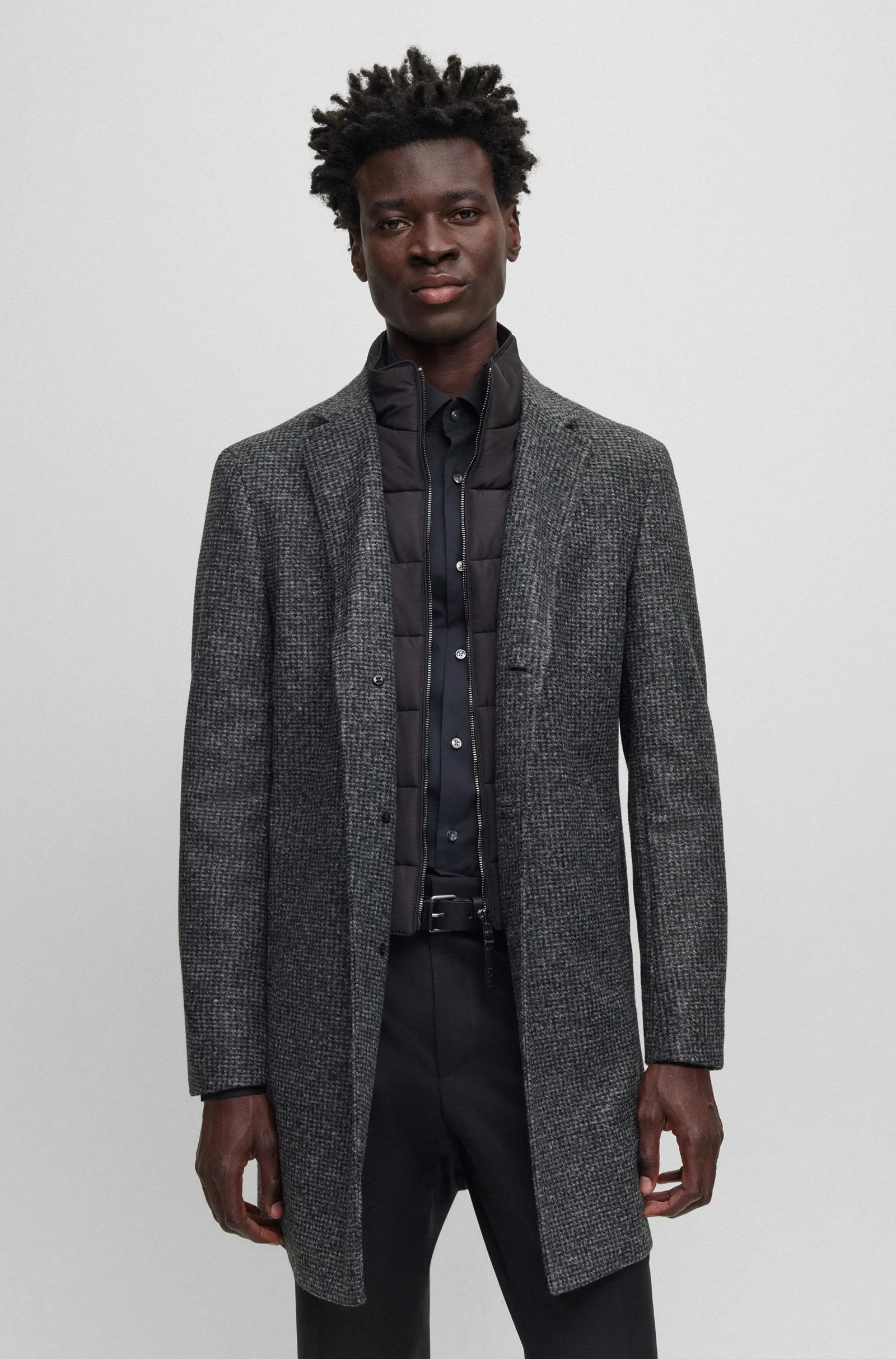 Hugo Boss 'Hyde' Slim Fit Coat in Virgin Wool and Cashmere - Black