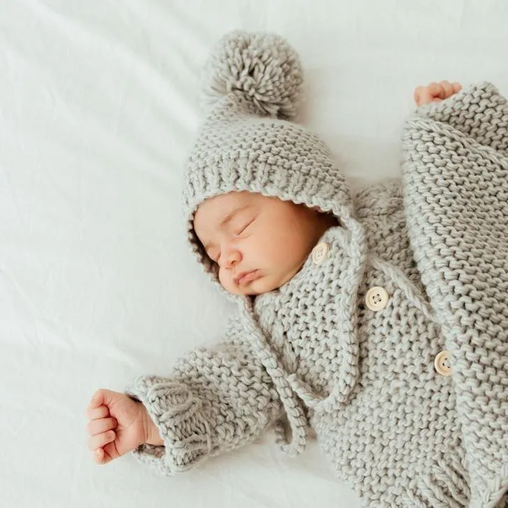 Ice Grey Garter Stitch Knit Bonnet for Babies and Toddlers