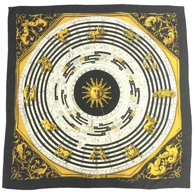 Important Hermes Astrologie Dies et Hors Silk Scarf by Francoise Faconne