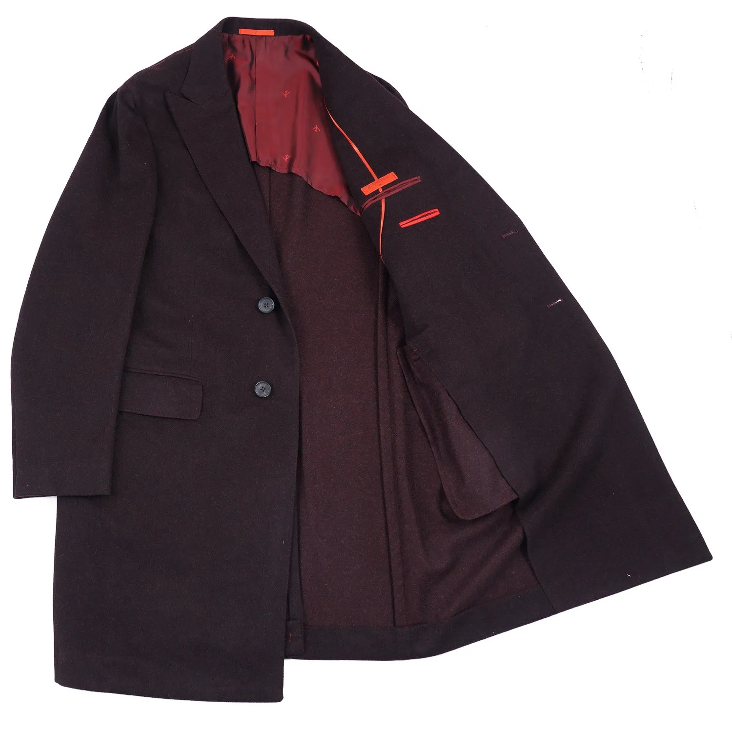 Isaia 'Portofino' Burgundy Cashmere Overcoat