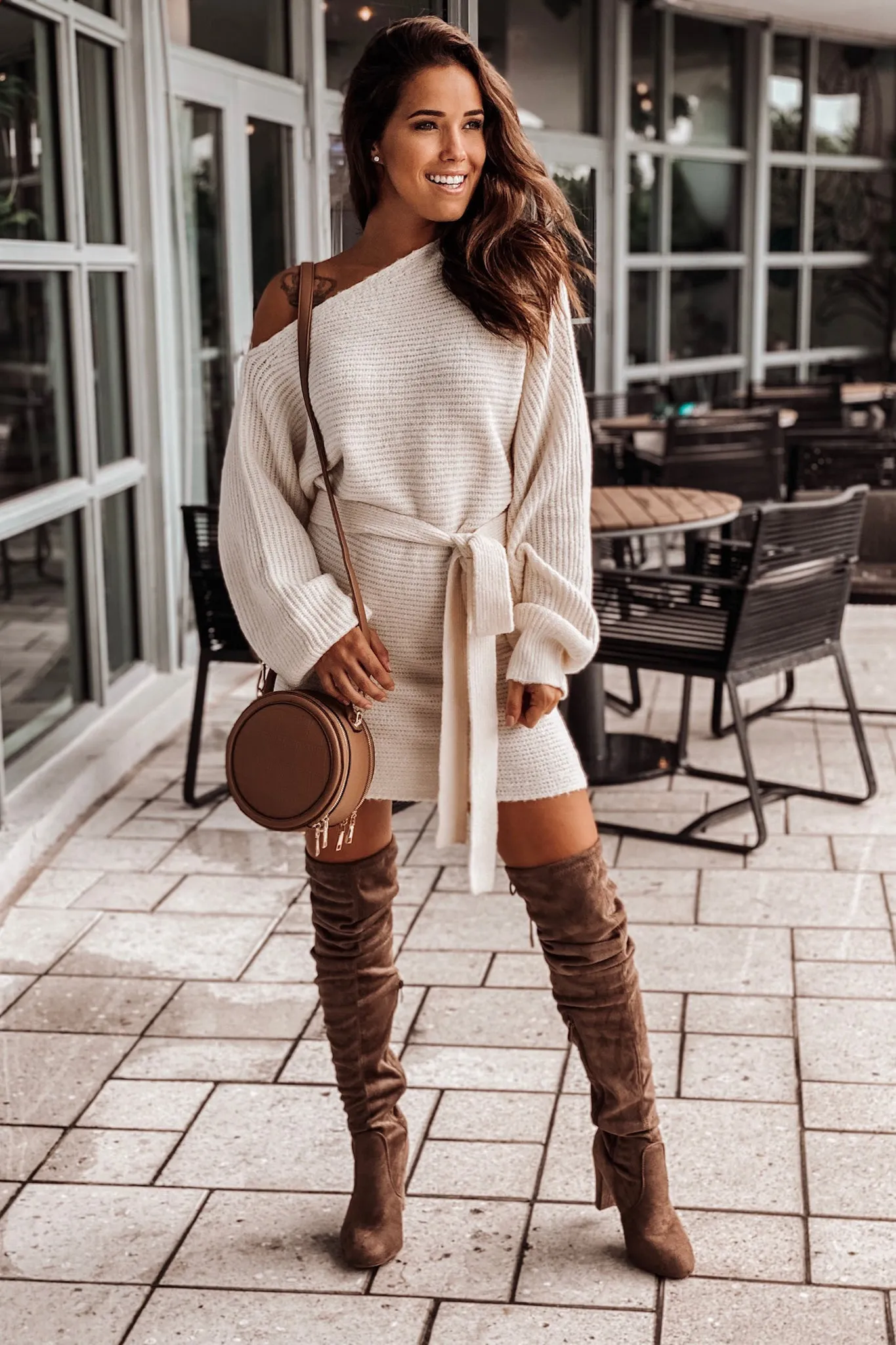 Ivory One Shoulder Sweater Dress