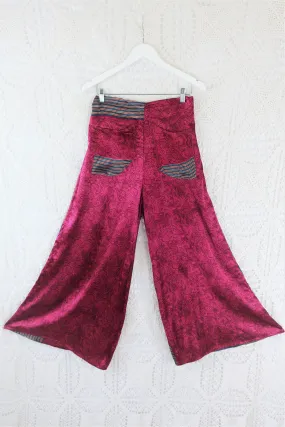 Joni High Waisted Flares - Vintage Indian Sari - Silky Turkish Delight Paisley Shimmer - S/M