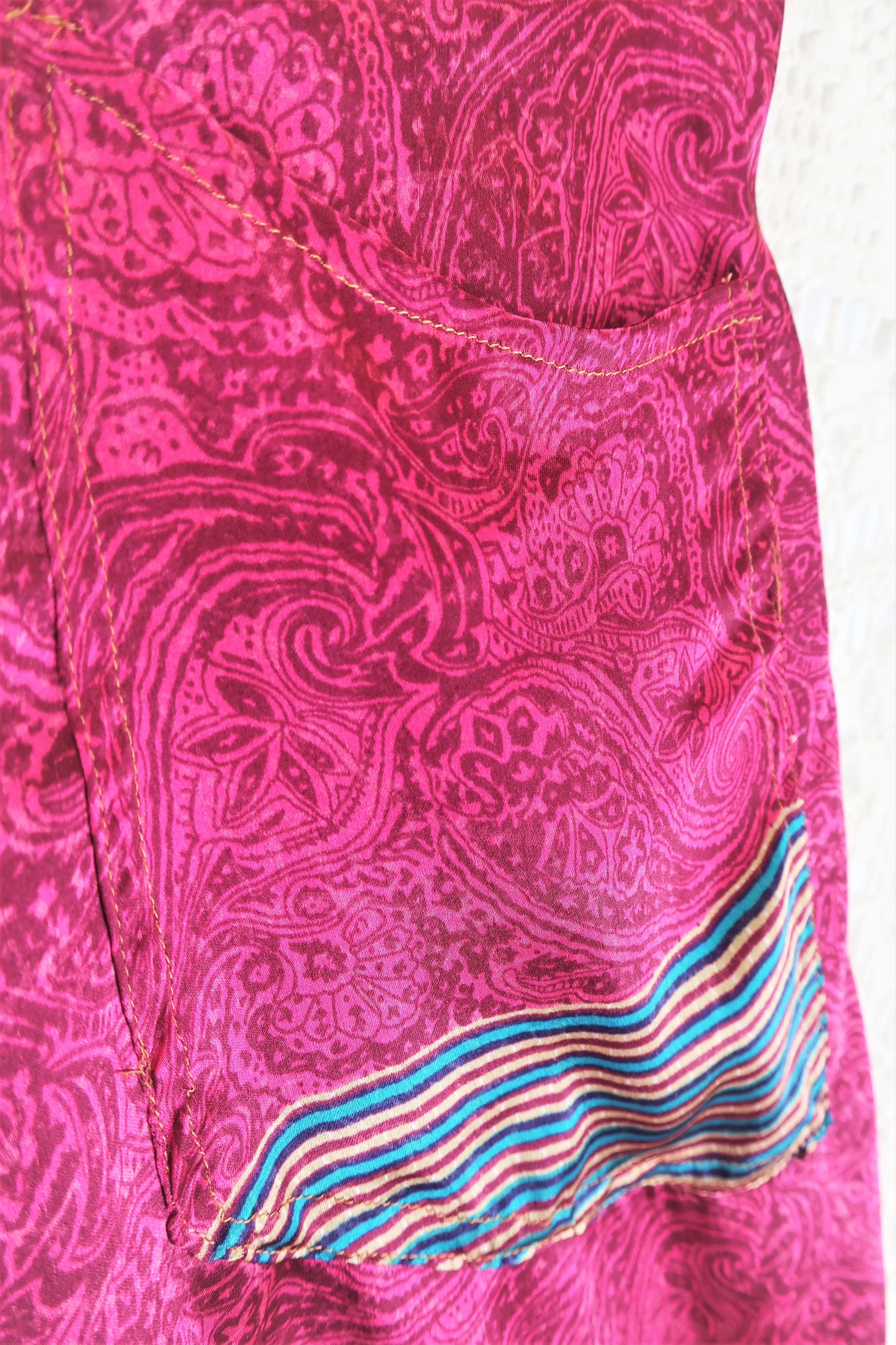 Joni High Waisted Flares - Vintage Indian Sari - Silky Turkish Delight Paisley Shimmer - S/M