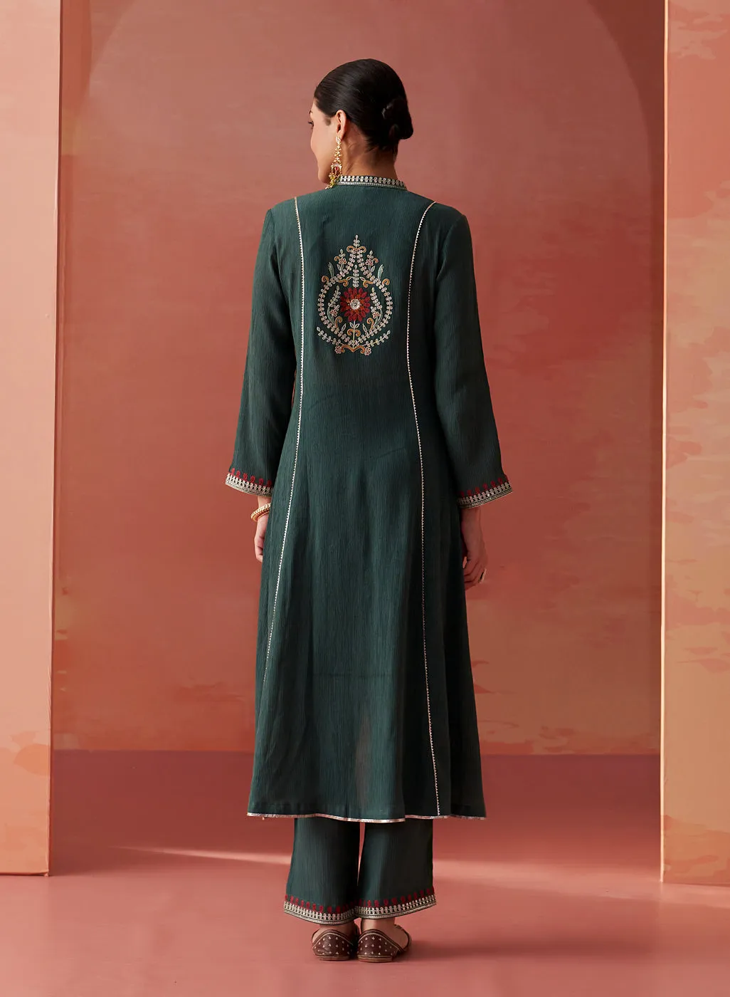 Karima Green Embroidered Viscose Kurta Set for Women