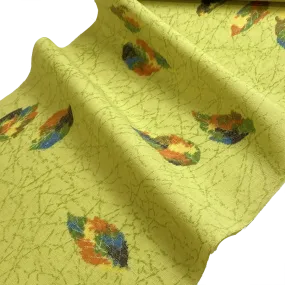 Kiwi Autumn Rainbow Leaves Print, Wool Blend Vintage Kimono Fabric By the Yard #223