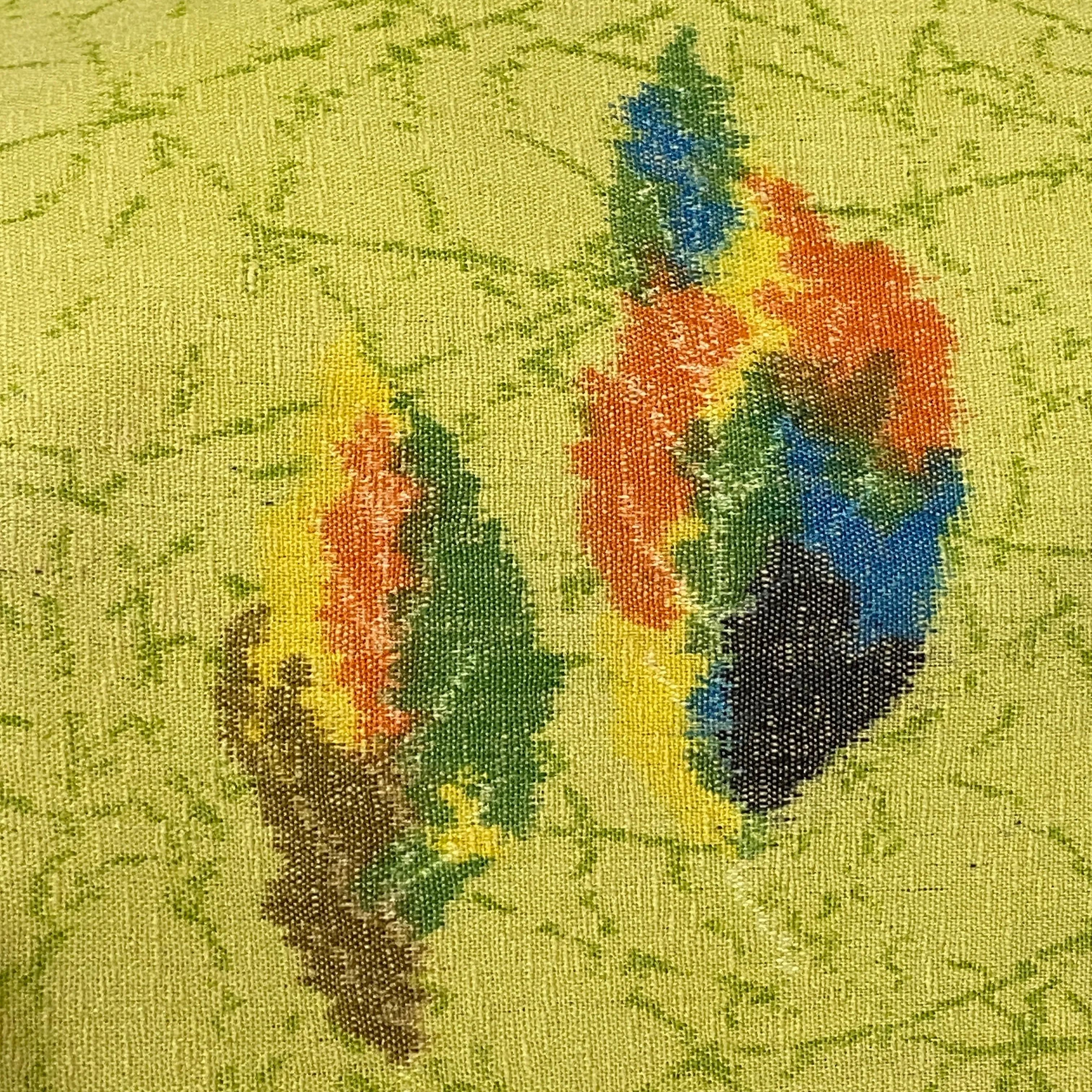 Kiwi Autumn Rainbow Leaves Print, Wool Blend Vintage Kimono Fabric By the Yard #223