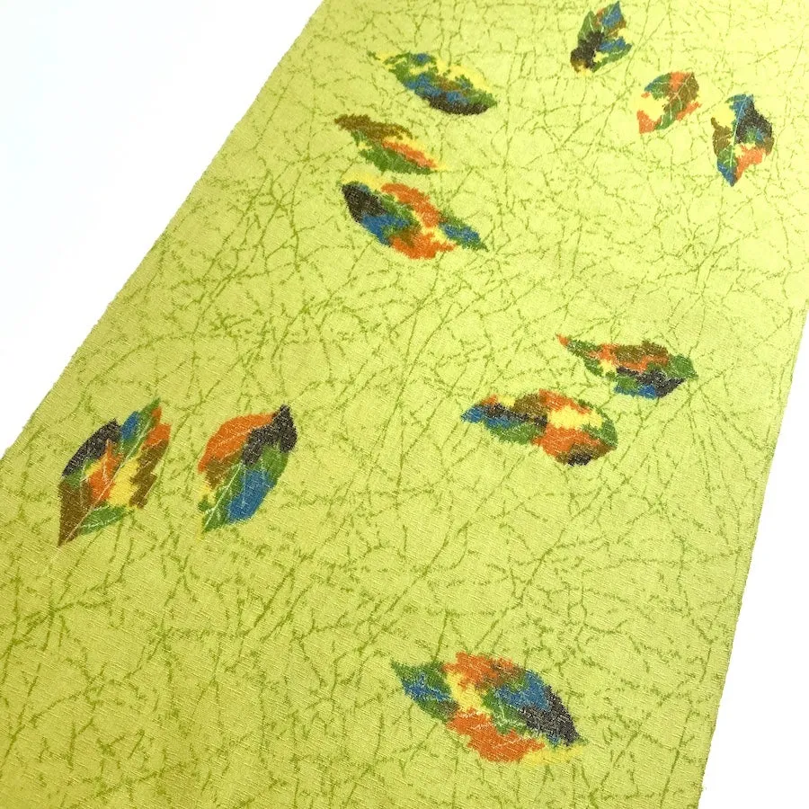 Kiwi Autumn Rainbow Leaves Print, Wool Blend Vintage Kimono Fabric By the Yard #223