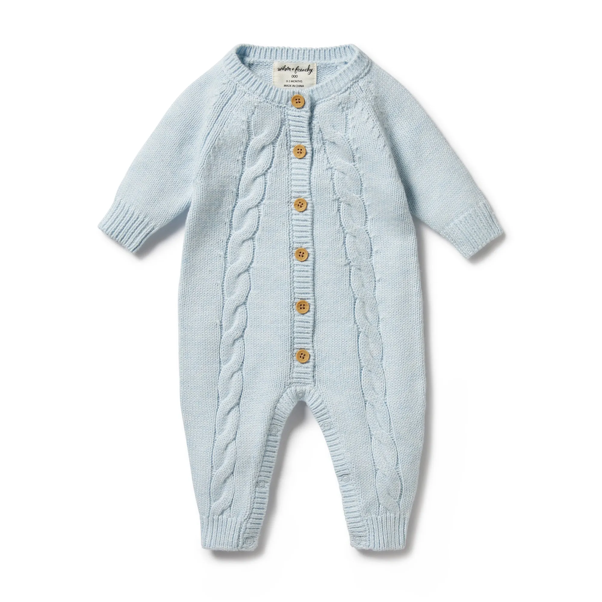 Knitted Cable Growsuit | Bluebell Fleck