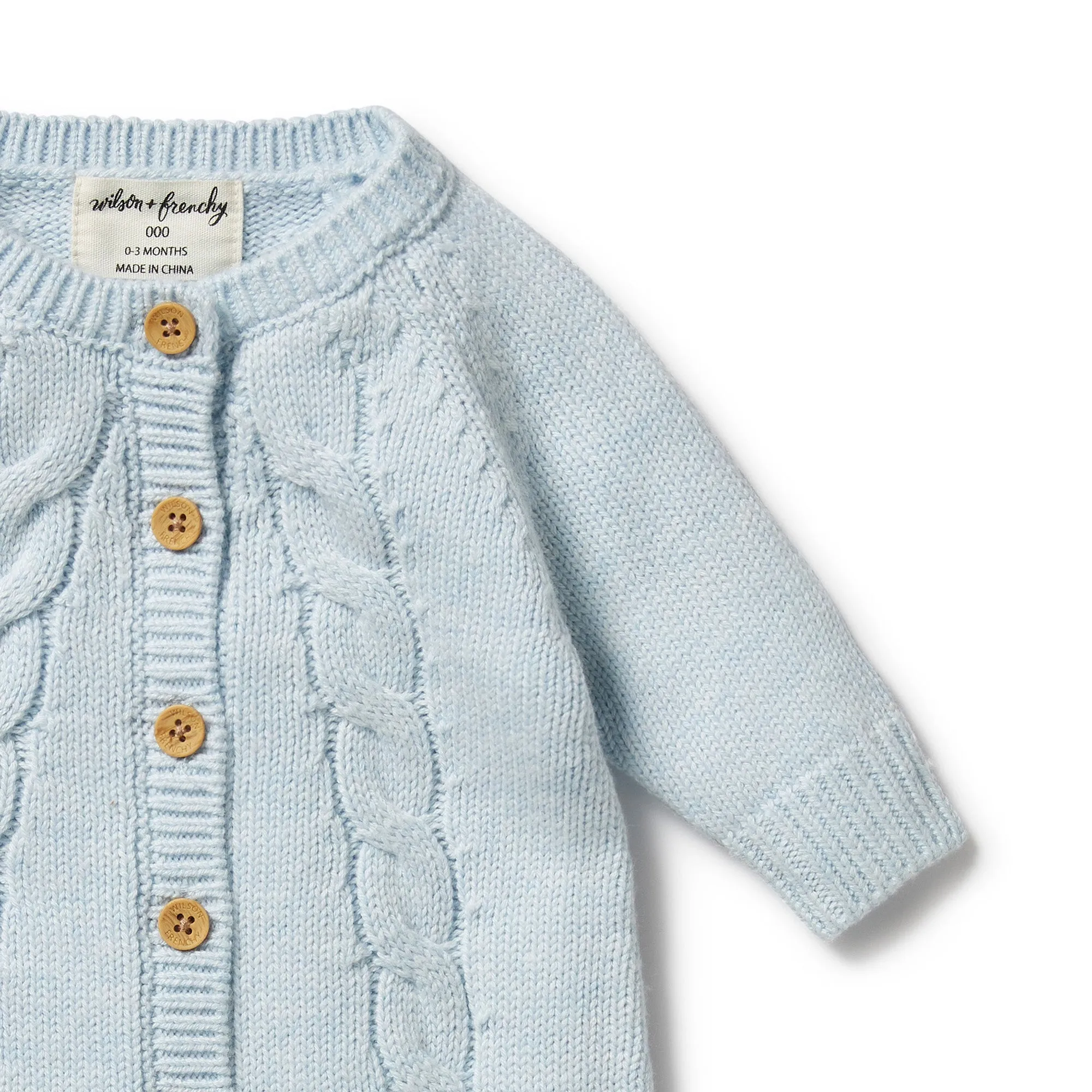 Knitted Cable Growsuit | Bluebell Fleck