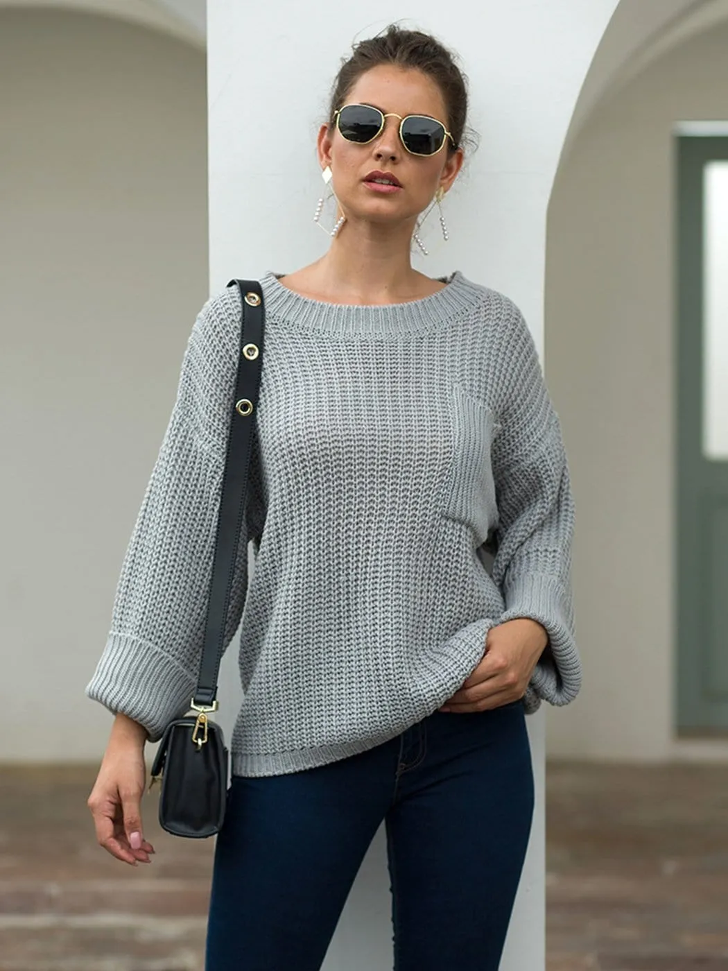 Knitted Turtleneck Sweater With Batwing Sleeves