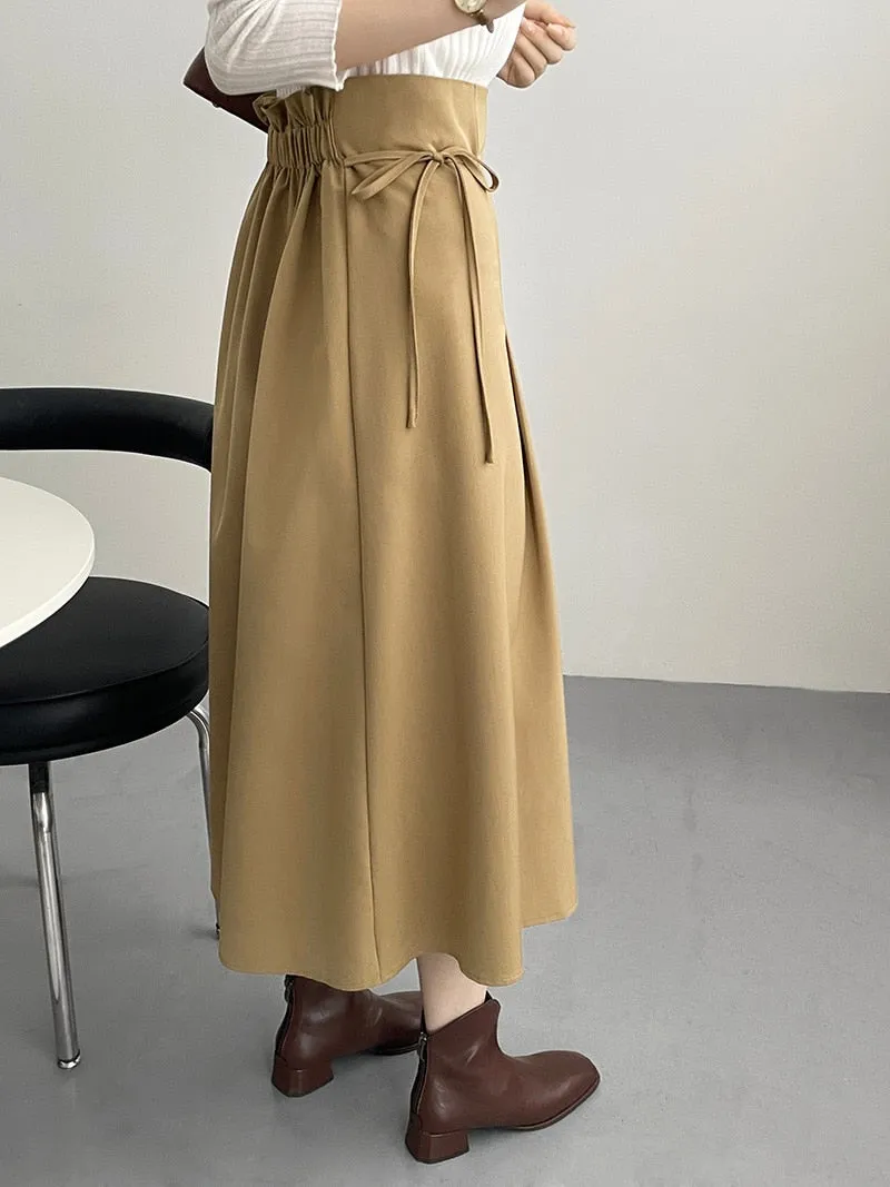 [Korean Style] High Quality High Waist Cinched Waist Drawstring A-line Long Skirt