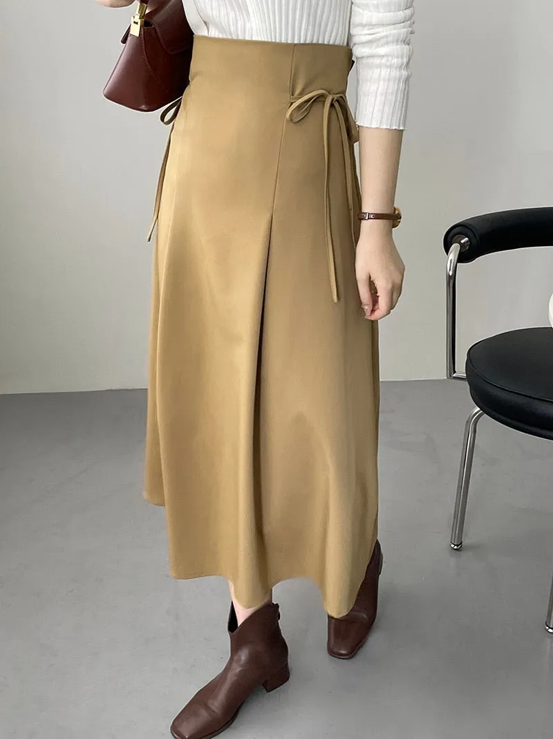 [Korean Style] High Quality High Waist Cinched Waist Drawstring A-line Long Skirt