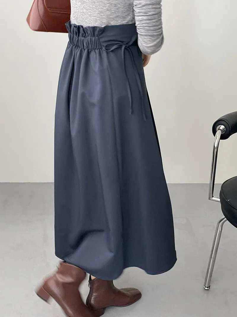 [Korean Style] High Quality High Waist Cinched Waist Drawstring A-line Long Skirt