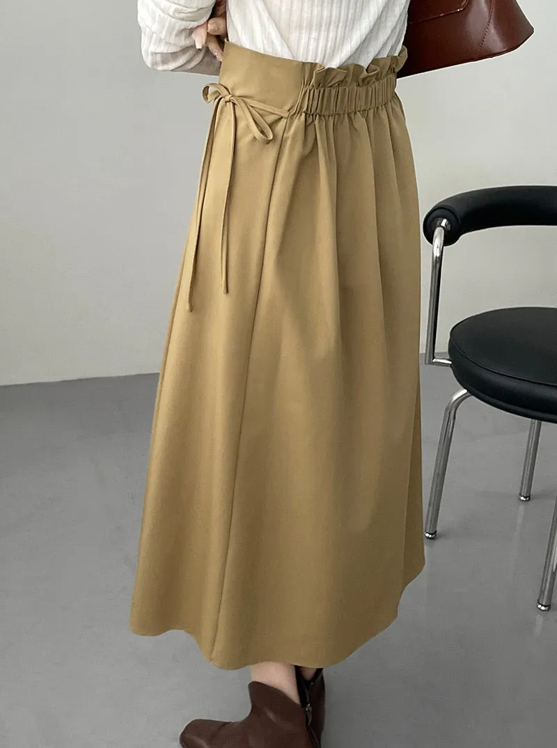 [Korean Style] High Quality High Waist Cinched Waist Drawstring A-line Long Skirt