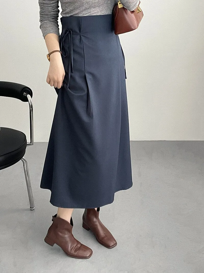 [Korean Style] High Quality High Waist Cinched Waist Drawstring A-line Long Skirt