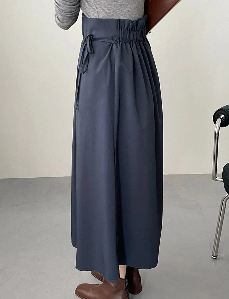 [Korean Style] High Quality High Waist Cinched Waist Drawstring A-line Long Skirt