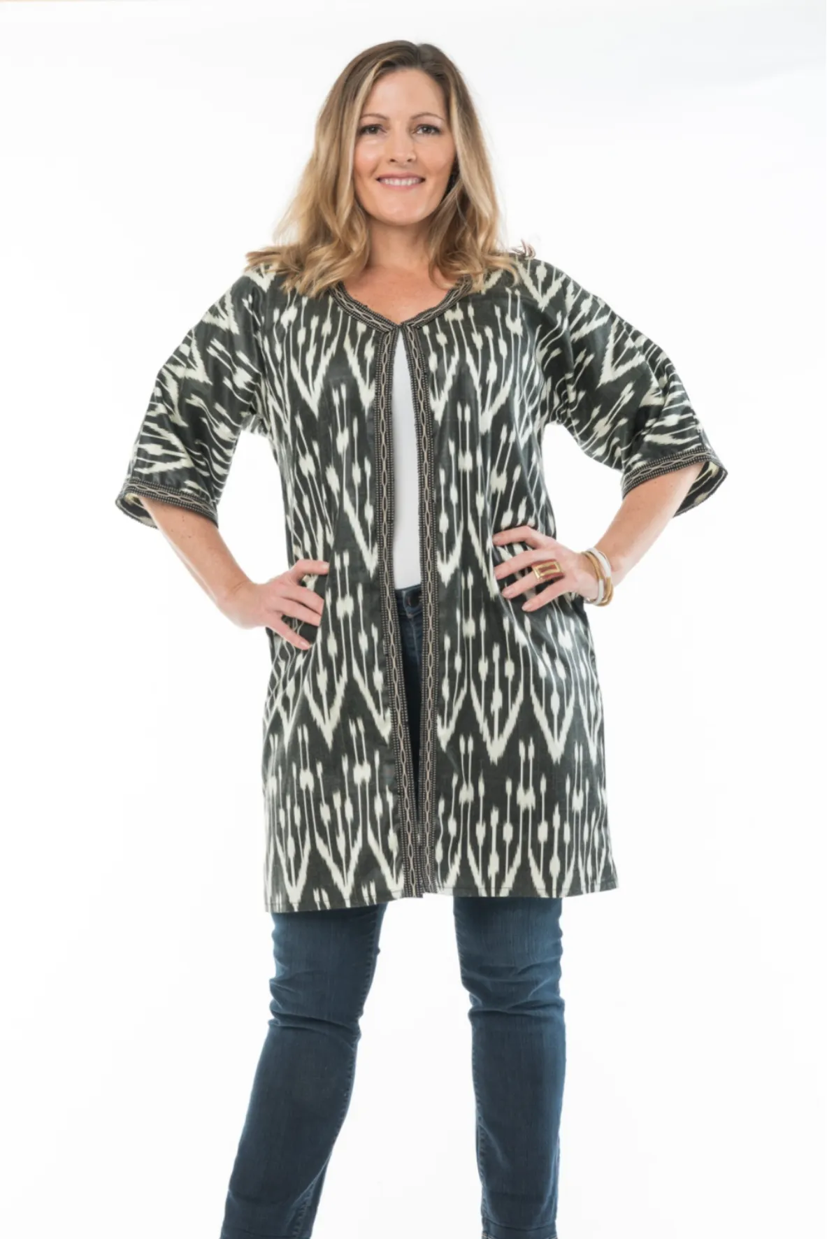 La Reine Silk Ikat Coat - Black, White