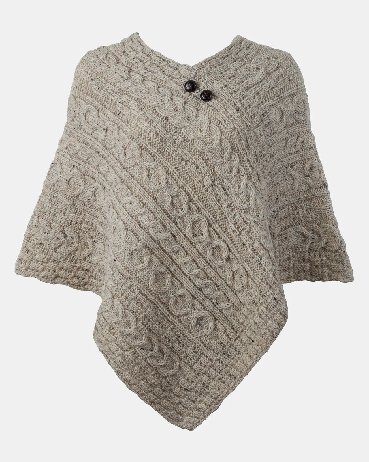 Ladies Worsted Wool Button Design Poncho by Aran Mills