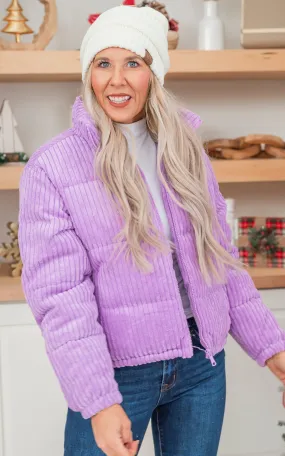 Lady Lilac Corduroy Stage Puffer Jacket - Final Sale