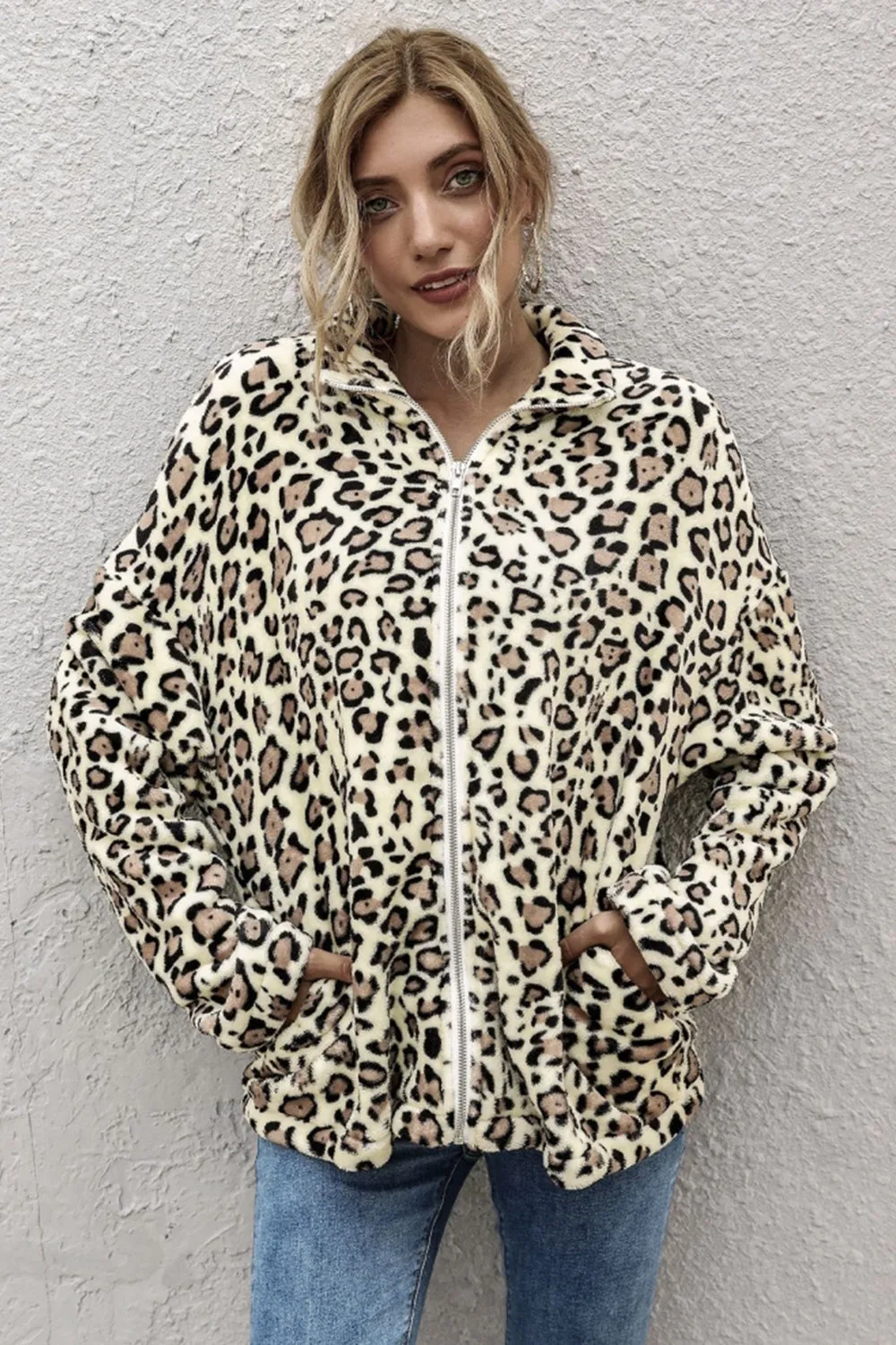 Leopard Print Lapel Long Sleeve Loose Coat