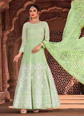 Light Green Lucknowi Embroidered Anarkali Suit