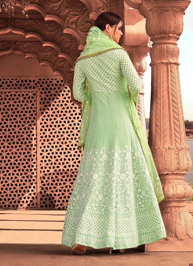 Light Green Lucknowi Embroidered Anarkali Suit