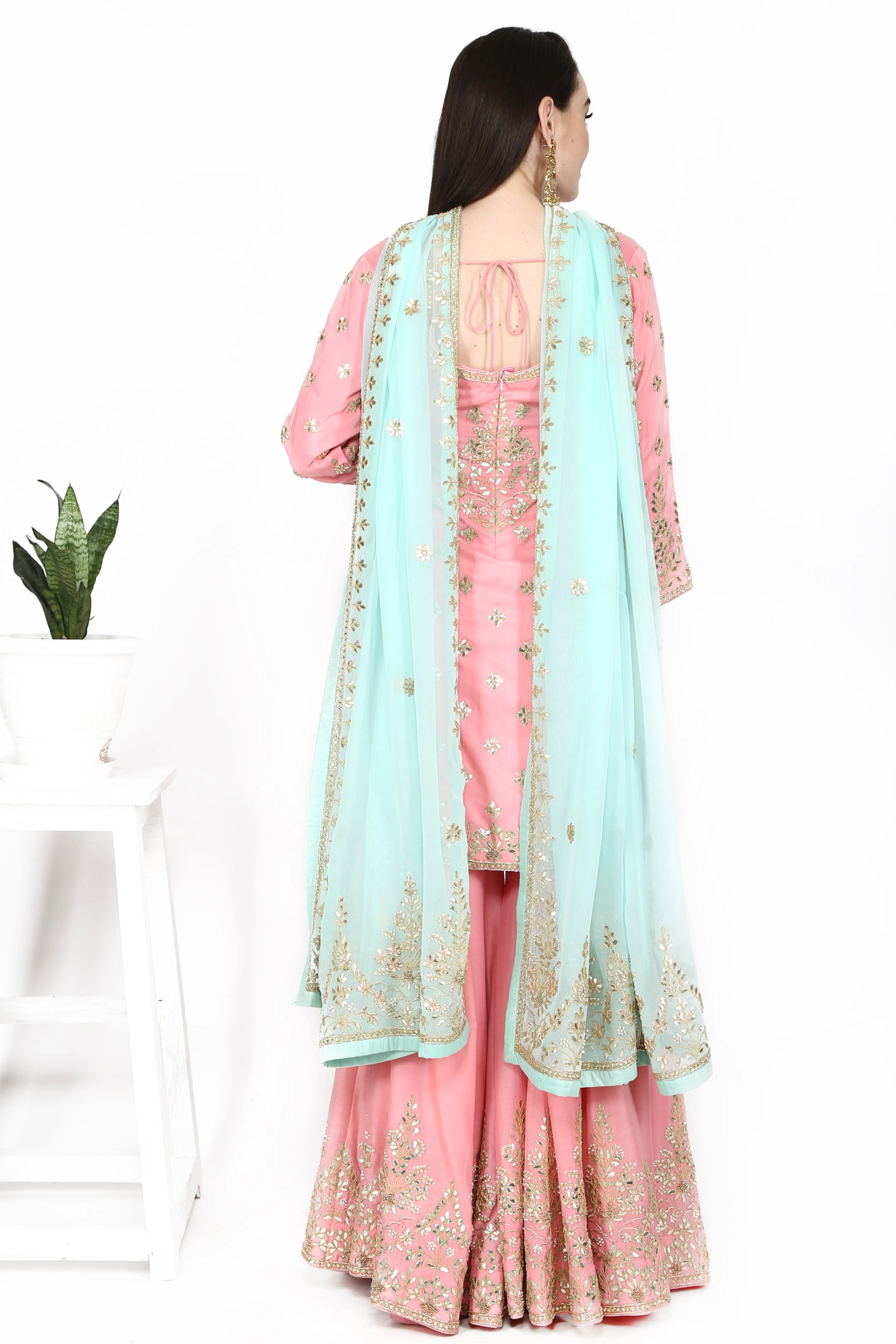 Light Pink Embroidered Sharara Set.