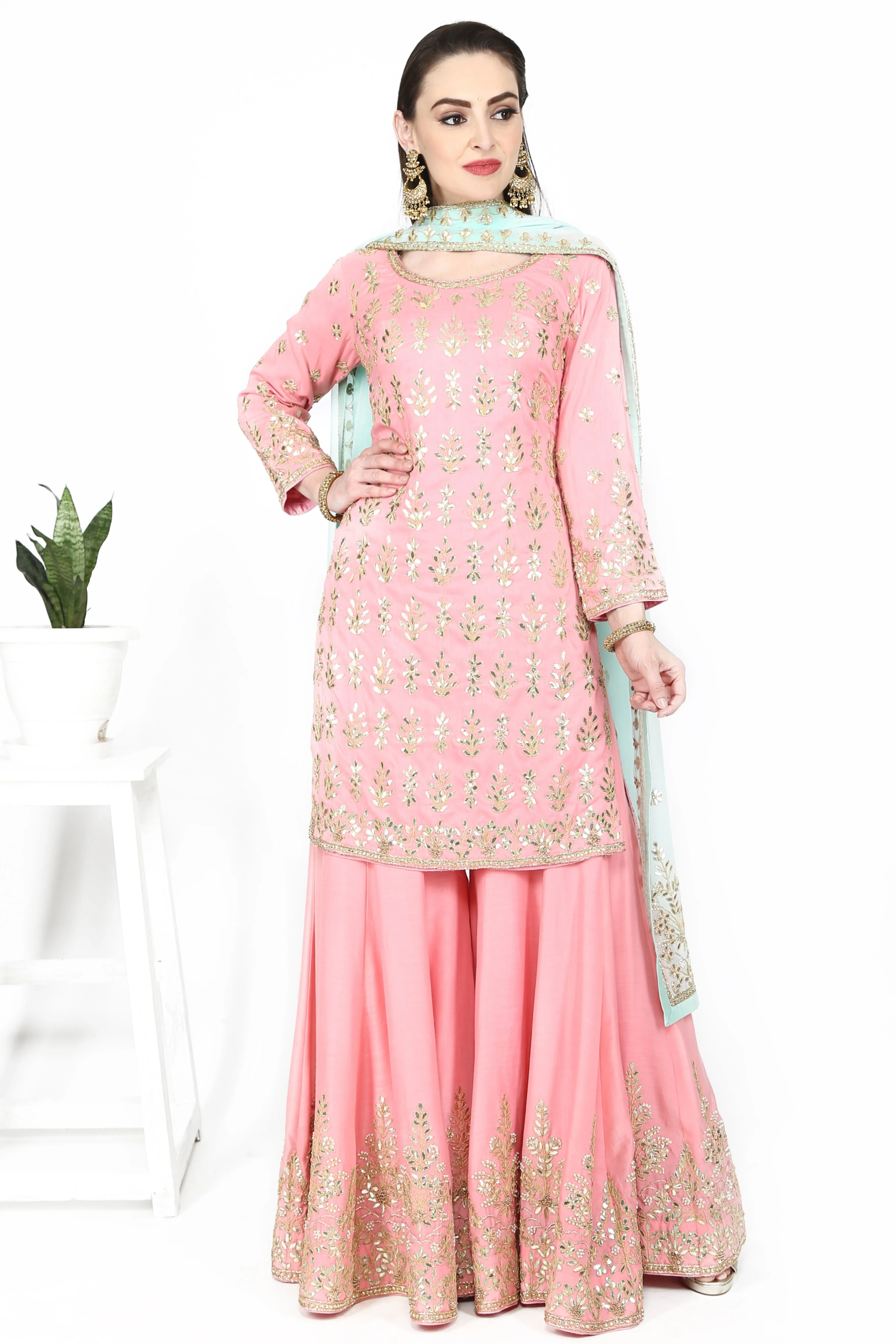 Light Pink Embroidered Sharara Set.