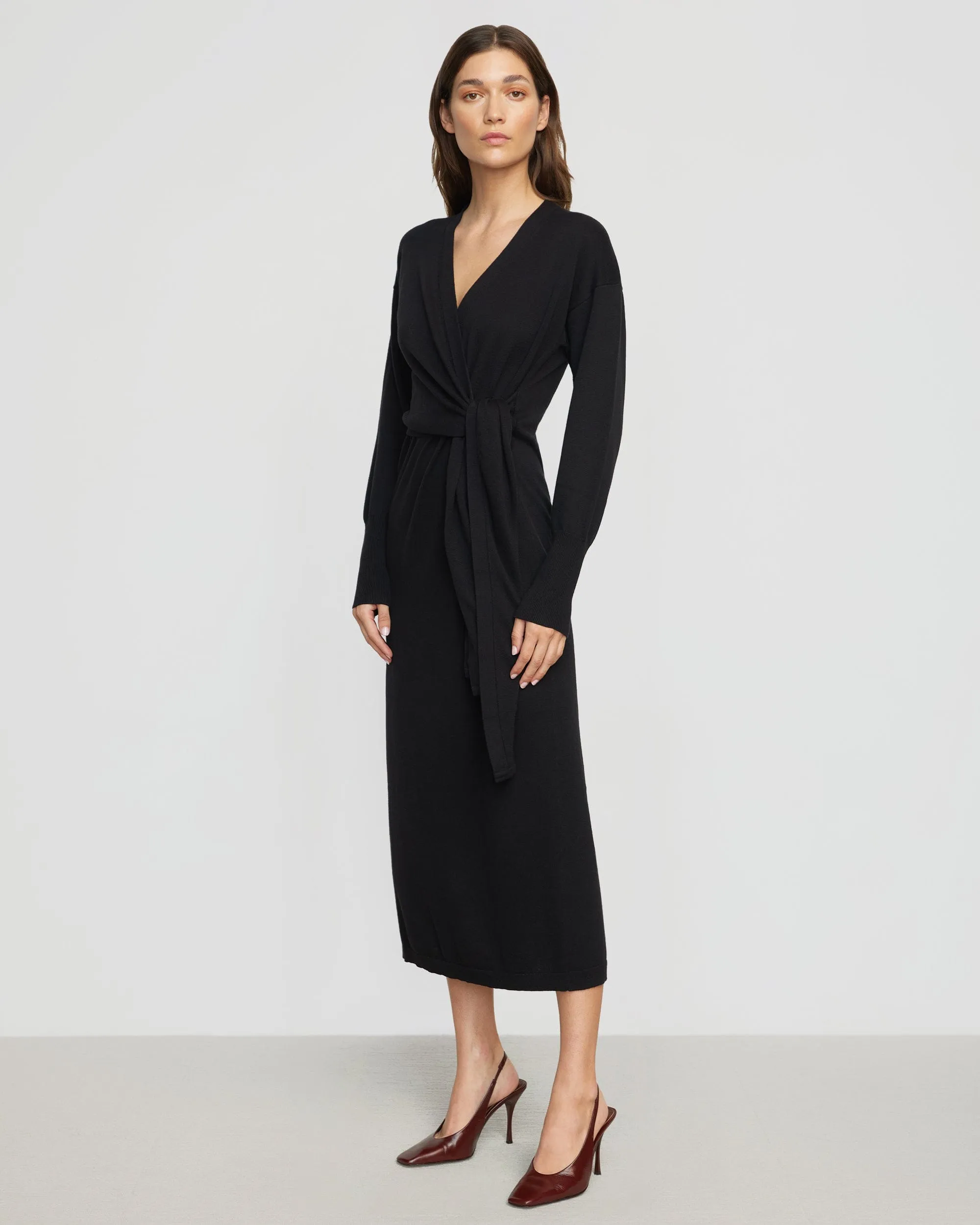 Linden Front-Wrap Sweater Dress